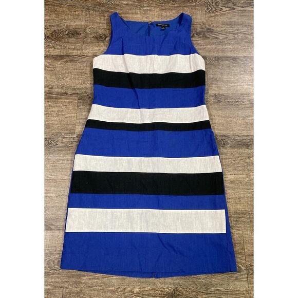 Banana Republic Linen Blend Color Block Shift Dress Blue Multi Stripe Women’s 2 - Picture 1 of 9